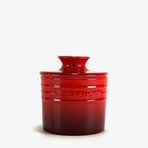 Le Creuset Butter Bell Crock Dish Red Cerise Ombré Enamel Stoneware Christmas
